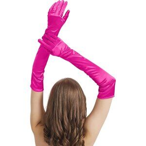 Women's Fuchsia Long Imported Satin Elbow Length Halloween Cosplay Opera Gloves